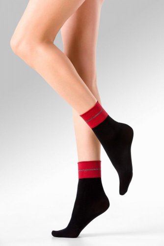 Silónkové ponožky Ina - Veľkosť: One Size, Farba: Čierna / Červená